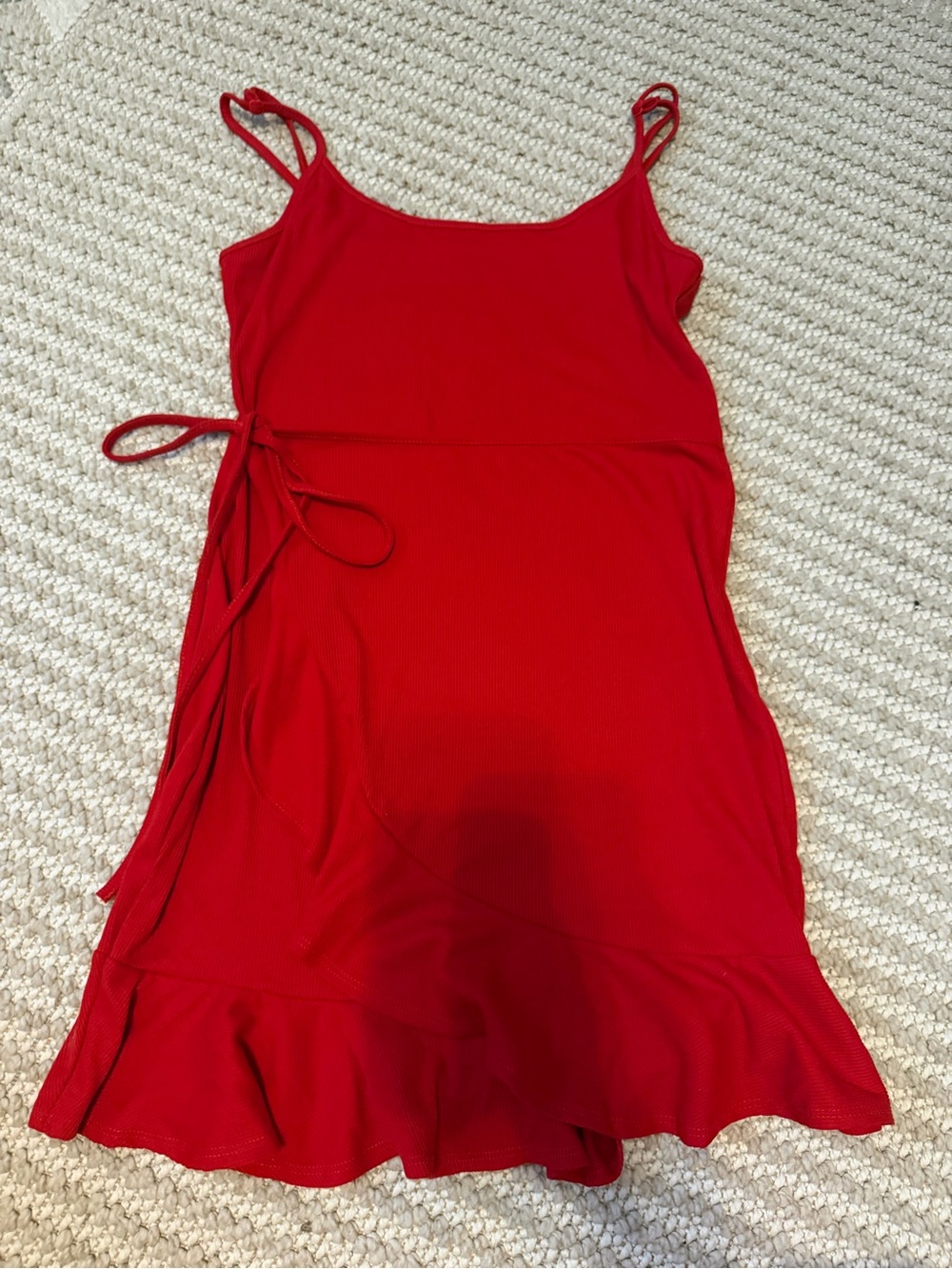 SHEIN Red Tie-Side Slip Dress with Ruffle Hem